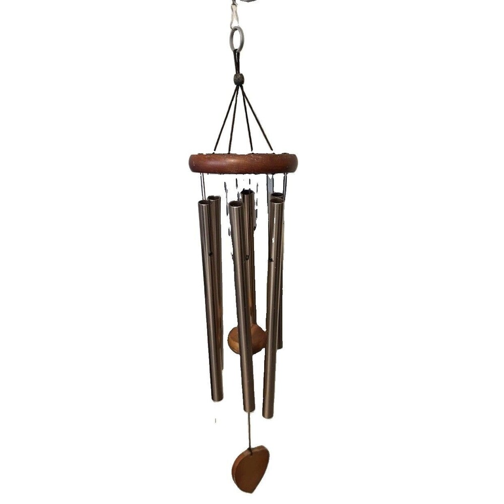 Vintage 30” Copper Toned Aluminum with Wood Accents Wind Chime Deep Zen Tones